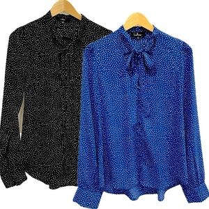 Lulus Polka Dot Blouse Bundle Size Small On the Spot Sheer Tie Neck Long Sleeve